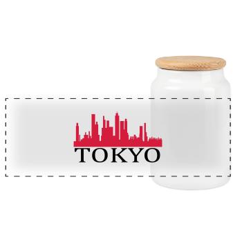 tokyo - Panoramic Cookie Jar with Wooden Lid - white - Front