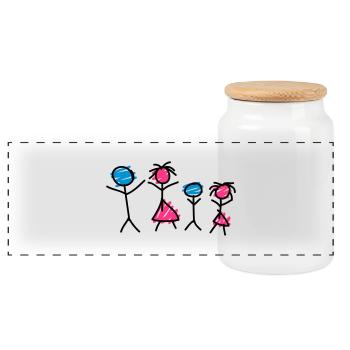 Family - Panoramic Cookie Jar with Wooden Lid - white - Front