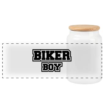Biker Boy - Panoramic Cookie Jar with Wooden Lid - white - Front