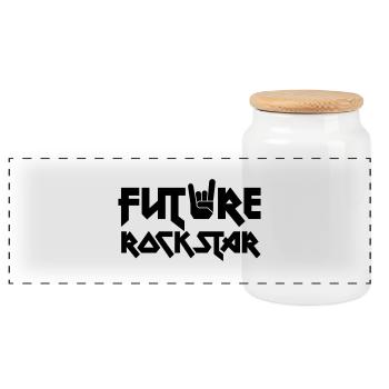 future rock star - Panoramic Cookie Jar with Wooden Lid - white - Front