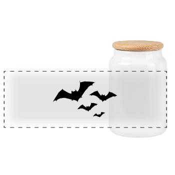 Halloween Bat Swarm 1c - Panoramic Cookie Jar with Wooden Lid - white - Front