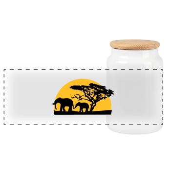 Sunset In Africa Tree And Elephants - Panorama Keksdose mit Holzdeckel - Weiß - Vorne