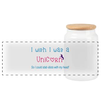 Unicorn - Panoramic Cookie Jar with Wooden Lid - white - Front