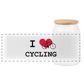I Love Cycling - Boîte à biscuits avec couvercle en bois - blanc - Devant