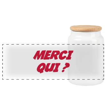 Merci qui ? - Boîte à biscuits avec couvercle en bois - blanc - Devant