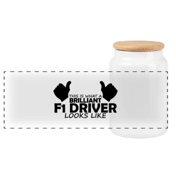 brilliant f1 driver - Panoramic Cookie Jar with Wooden Lid - white - Front