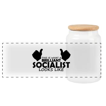 brilliant socialist - Panoramic Cookie Jar with Wooden Lid - white - Front