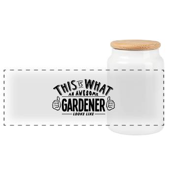 awesome gardener looks like pro design - Panoramic Cookie Jar with Wooden Lid - white - Front