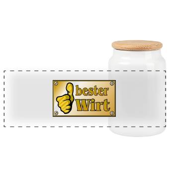 Vom Grafik Designer---Messingschild - bester Wirt - Panorama Keksdose mit Holzdeckel - Weiß - Vorne