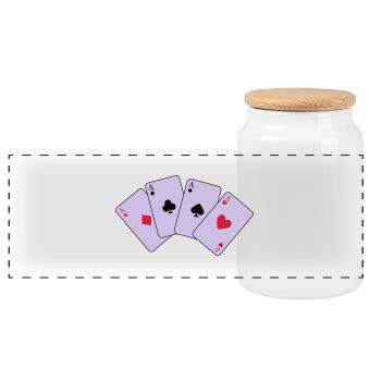 Card Game, Poker, Ace - Panoramic Cookie Jar with Wooden Lid - white - Front