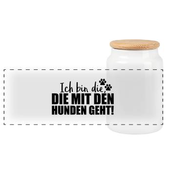 ich bin die hunden geht design - Panorama Keksdose mit Holzdeckel - Weiß - Vorne