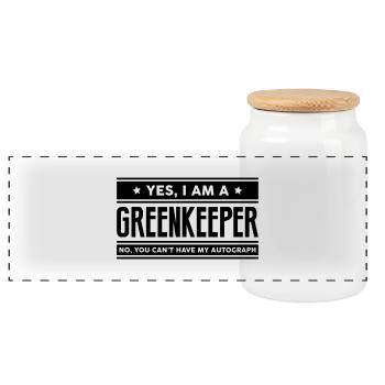 Yes I am a greenkeeper no you cant have - Panoramic Cookie Jar with Wooden Lid - white - Front