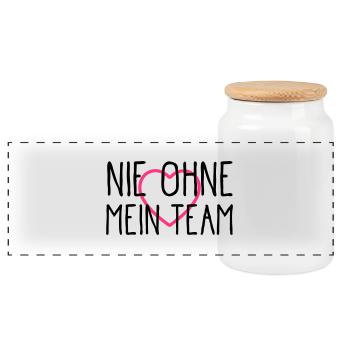 herz nie ohne mein team - Panorama Keksdose mit Holzdeckel - Weiß - Vorne
