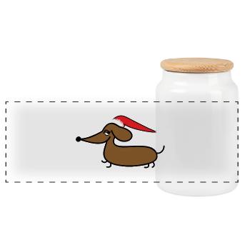 Teckel avec Bonnet de Noel - Boîte à biscuits avec couvercle en bois - blanc - Devant