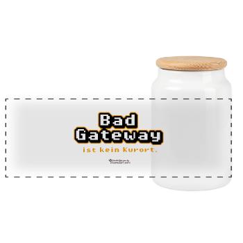 Admin Spruch Bad Gateway - Panorama Keksdose mit Holzdeckel - Weiß - Vorne