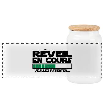 réveil (en cours),message,humour - Boîte à biscuits avec couvercle en bois - blanc - Devant
