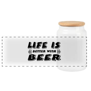 Bière - Boîte à biscuits avec couvercle en bois - blanc - Devant