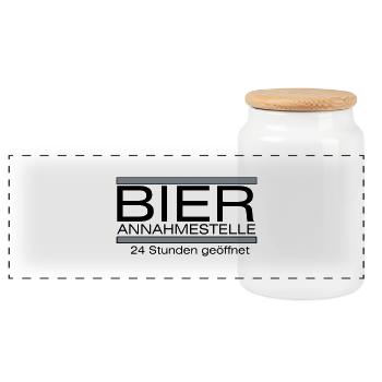 Bier-Annahmestelle - Panorama Keksdose mit Holzdeckel - Weiß - Vorne