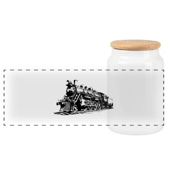 Railway Steam Locomotive - Panoramic Cookie Jar with Wooden Lid - white - Front