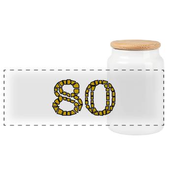 80. 80 YEARS. 80th ANNIVERSARY. 80 YEARS ANNIVERSARY. - Panoramic Cookie Jar with Wooden Lid - white - Front