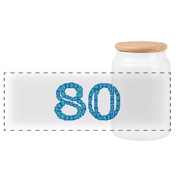 80. 80 YEARS. 80th ANNIVERSARY. 80 YEARS ANNIVERSARY. - Panoramic Cookie Jar with Wooden Lid - white - Front