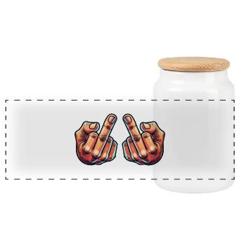 Middle Finger 2 - Panoramic Cookie Jar with Wooden Lid - white - Front