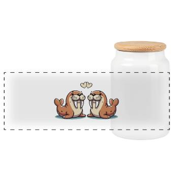 seehund love - Panoramic Cookie Jar with Wooden Lid - white - Front