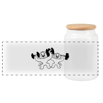 2 Dogs Bodybuilders Strong Muscles Gym Weightlifting - Panoramic Cookie Jar with Wooden Lid - white - Front