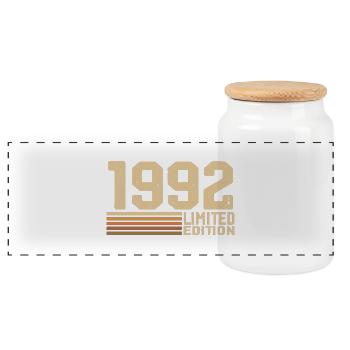 Jahrgang 1992 Geburtstag - Geschenk 1992 Jahrgang 1992 - Panorama Keksdose mit Holzdeckel - Weiß - Vorne