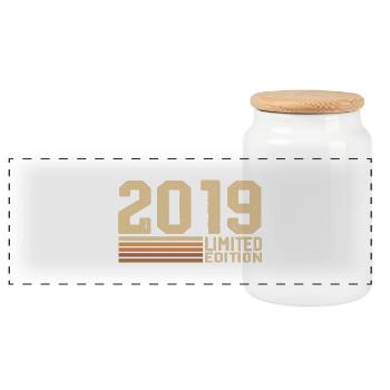 Born in 2019 Birthday - 2019 Vintage 2019 Gift - Panoramic Cookie Jar with Wooden Lid - white - Front