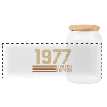 Born in 1977 Birthday - Gift 1977 Vintage 1977 - Panoramic Cookie Jar with Wooden Lid - white - Front