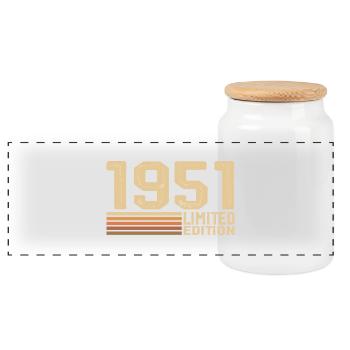 Jahrgang 1951 Geburtstag - Geschenk 1951 Jahrgang 1951 - Panorama Keksdose mit Holzdeckel - Weiß - Vorne
