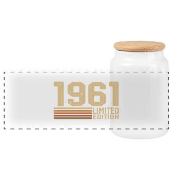 Né en 1961 anniversaire - Cadeau 1961 Vintage 1961 - Boîte à biscuits avec couvercle en bois - blanc - Devant
