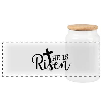 He is risen - Panoramic Cookie Jar with Wooden Lid - white - Front