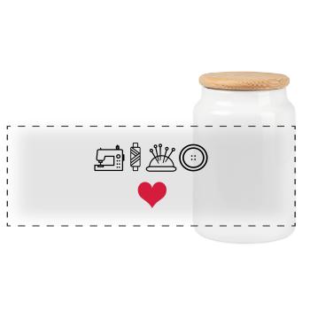 Sew - Panoramic Cookie Jar with Wooden Lid - white - Front