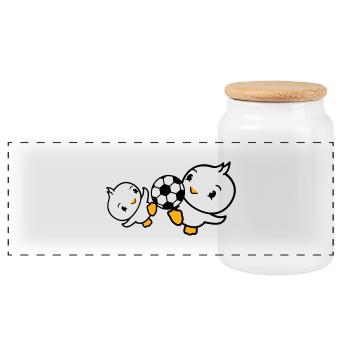 2 Birds Playing Soccer Together Fun Ball Sports - Panoramic Cookie Jar with Wooden Lid - white - Front