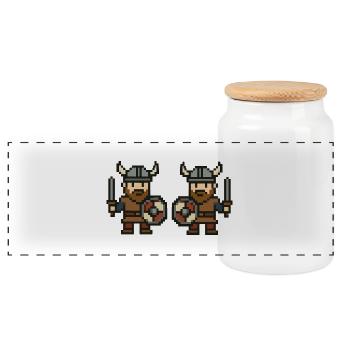 Viking Comic Pixel 2 - Panoramic Cookie Jar with Wooden Lid - white - Front
