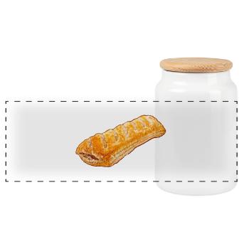 Illustration de rouleau de saucisse - aspect patiné - Boîte à biscuits avec couvercle en bois - blanc - Devant