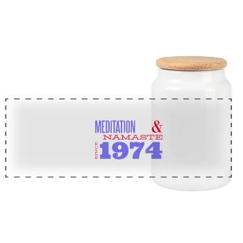 Meditieren seit 1974 - 51 Jahre friedlicher - Panorama Keksdose mit Holzdeckel - Weiß - Vorne