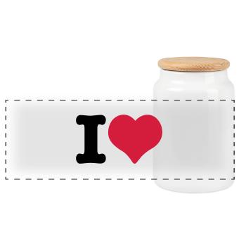 I Love - I Heart - Panoramic Cookie Jar with Wooden Lid - white - Front