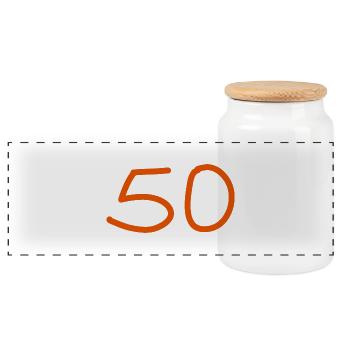 50.Geburtstag fünfzig Zahl orangen - Panorama Keksdose mit Holzdeckel - Weiß - Vorne