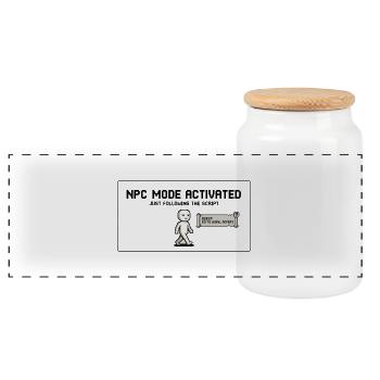 NPC Fashion Activated Shirt – Gaming Meme - Panoramic Cookie Jar with Wooden Lid - white - Front