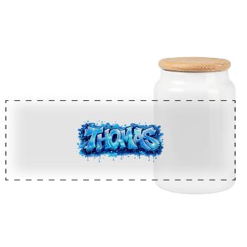 Graffiti Thomas Name Geschenk Ideal Druckbar - Panorama Keksdose mit Holzdeckel - Weiß - Vorne