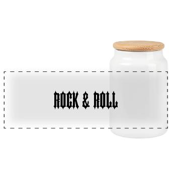 TEXTE NOIR « ROCK & ROLL » - Boîte à biscuits avec couvercle en bois - blanc - Devant