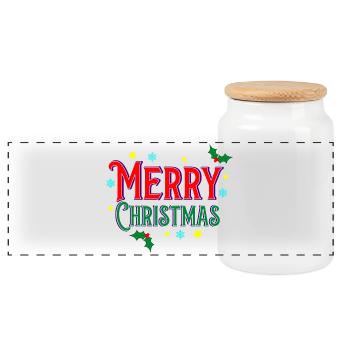 Frohe Weihnachten - Panorama Keksdose mit Holzdeckel - Weiß - Vorne