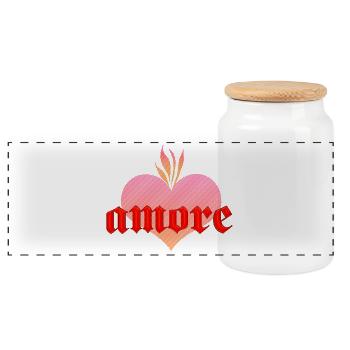 amore with burning heart - Panoramic Cookie Jar with Wooden Lid - white - Front