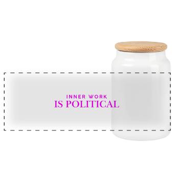 Inner work is politicsl - neon - Panorama Keksdose mit Holzdeckel - Weiß - Vorne