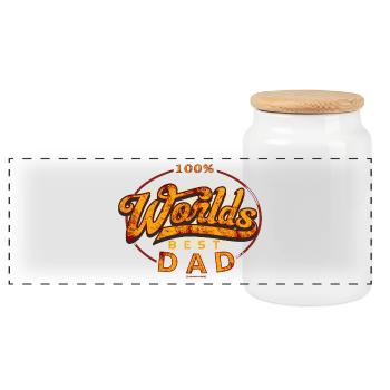 Worlds best Dad Vatertag, original RAHMENLOS® - Panorama Keksdose mit Holzdeckel - Weiß - Vorne