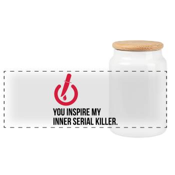 You inspire the serial killer in me! - Panoramic Cookie Jar with Wooden Lid - white - Front
