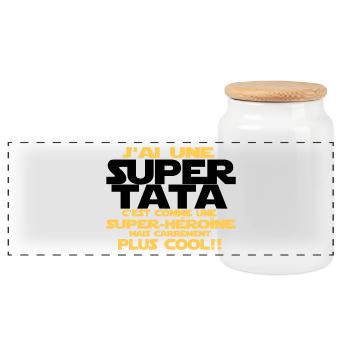 j'ai une super tata - Boîte à biscuits avec couvercle en bois - blanc - Devant